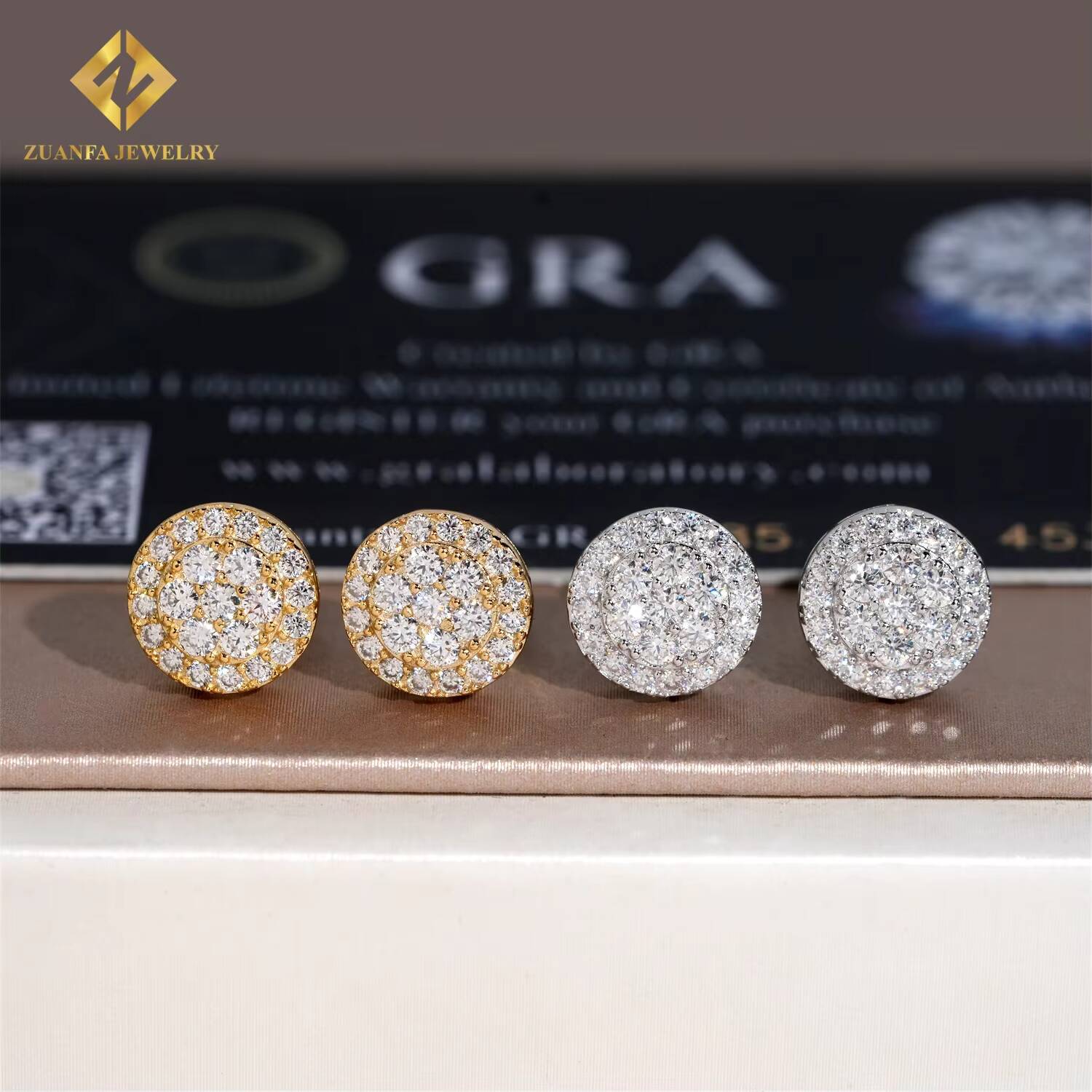 GRA Certified Round Moissanite Cluster Hip Hop Stud Earring 925 Sterling Silver Fully Iced Out Stud Earrings