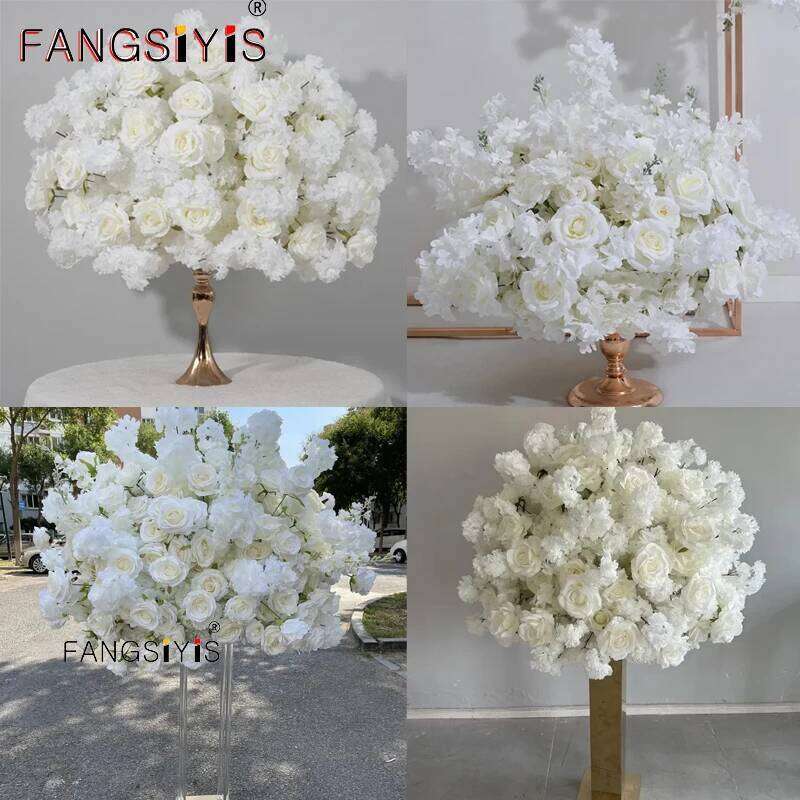 Luxury Artificial White Rose hydrangea Ball Wedding Table Centerpieces Flower Decor Floral Arrangement Event Props Y260130
