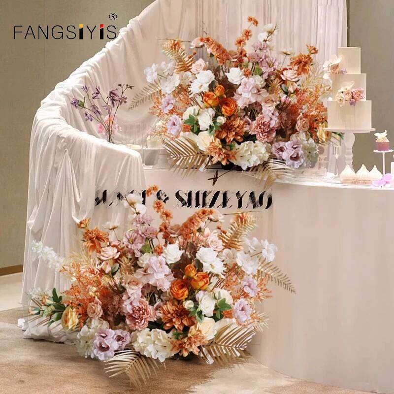 BROWN Gold Leaf Wedding Floor Arrangement Event Stage Welcome Area Decor Props Flowers Row Table Floral Ball decoration Y260130