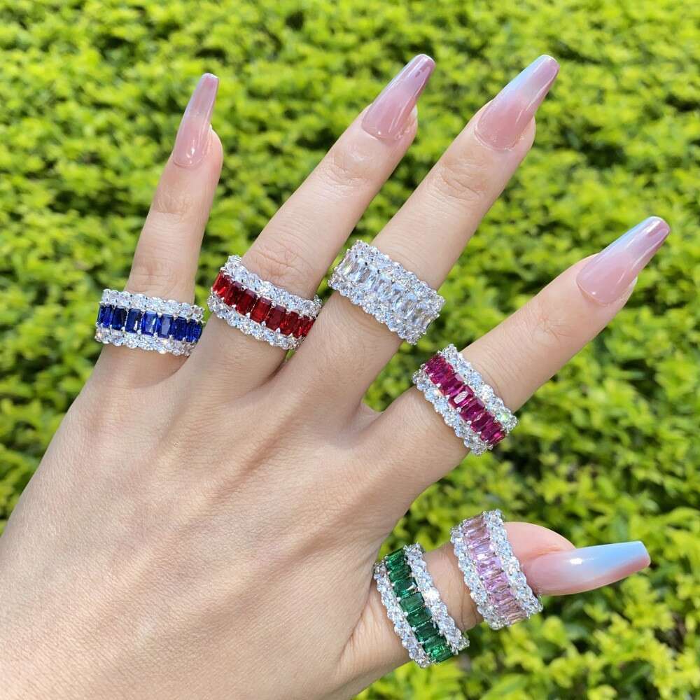 In Stock Cross-Border Hot Selling Geometric Inlaid Zircon Hip-Hop Copper Fashion Wheel Design Sense Ring Hand Jewelry