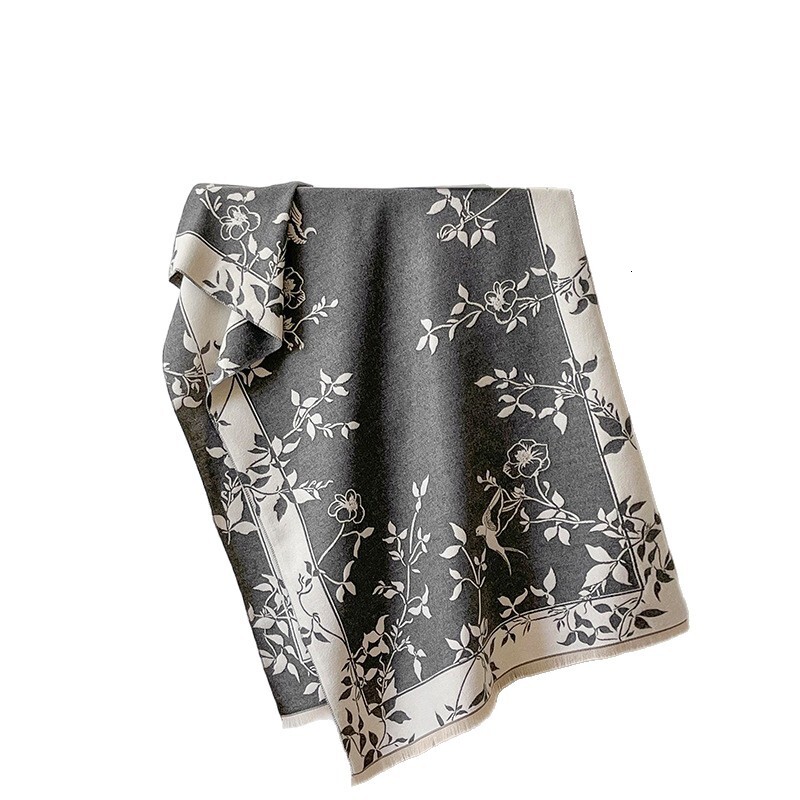 Luxury Accessory Scarves Vintage Artistic Imitation Cashmere Scarf Shawl Double-Sided Magpie Flower Vine, Skin-Friendly Soft Neck Warmer, Winter Warm 