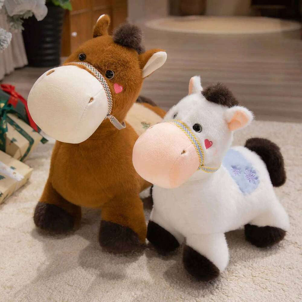 23cm Cute Horse Plush Toy Adorable New Year Lucky Mascot Soft Stuffed Pony Kawaii Zodiac Animal Birthday Xmas Gift for Kids Y260128