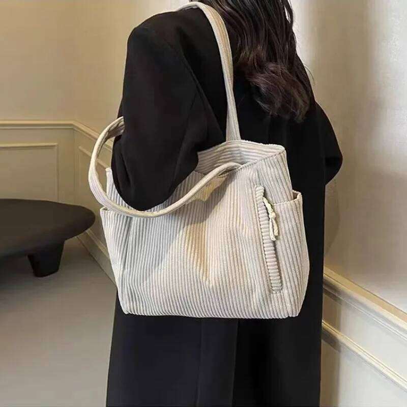 Corduroy Daily Handbag Fashionable Versatile Shoulder for Women Multi-Compartment Zipper Closure Commute Women's Tote Bag Z260130
