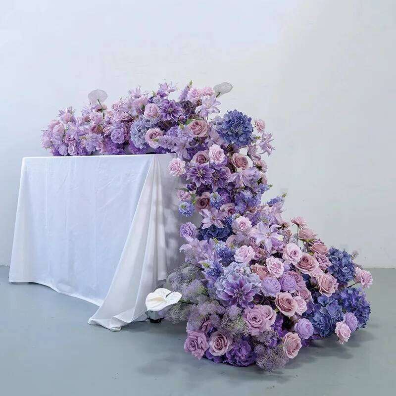 Purple Rose Delphinium Artificial Silk 5D Row Table Flower Runner Ornament Wedding Backdrop Arrangements Event Party Deco W260130