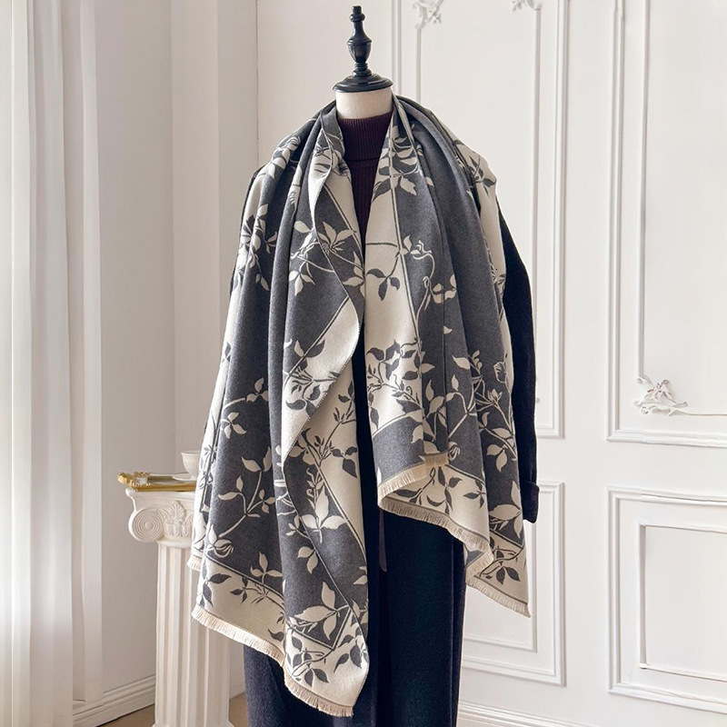 Luxury Accessory Scarves Vintage Artistic Imitation Cashmere Scarf Shawl Double-Sided Magpie Flower Vine, Skin-Friendly Soft Neck Warmer, Winter Warm 