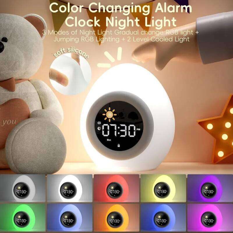 Alarm Kids Sleep Training Clock with 6 White Noise Sound Machine Cute Touch Night Light for Children Bedroom W260130