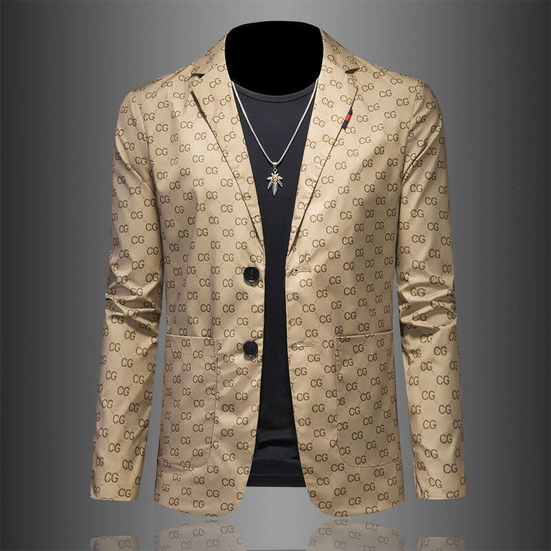 Autumn New Men's Jacket Fashion Printed Youth Single Suit Slim Fit Casual Wear