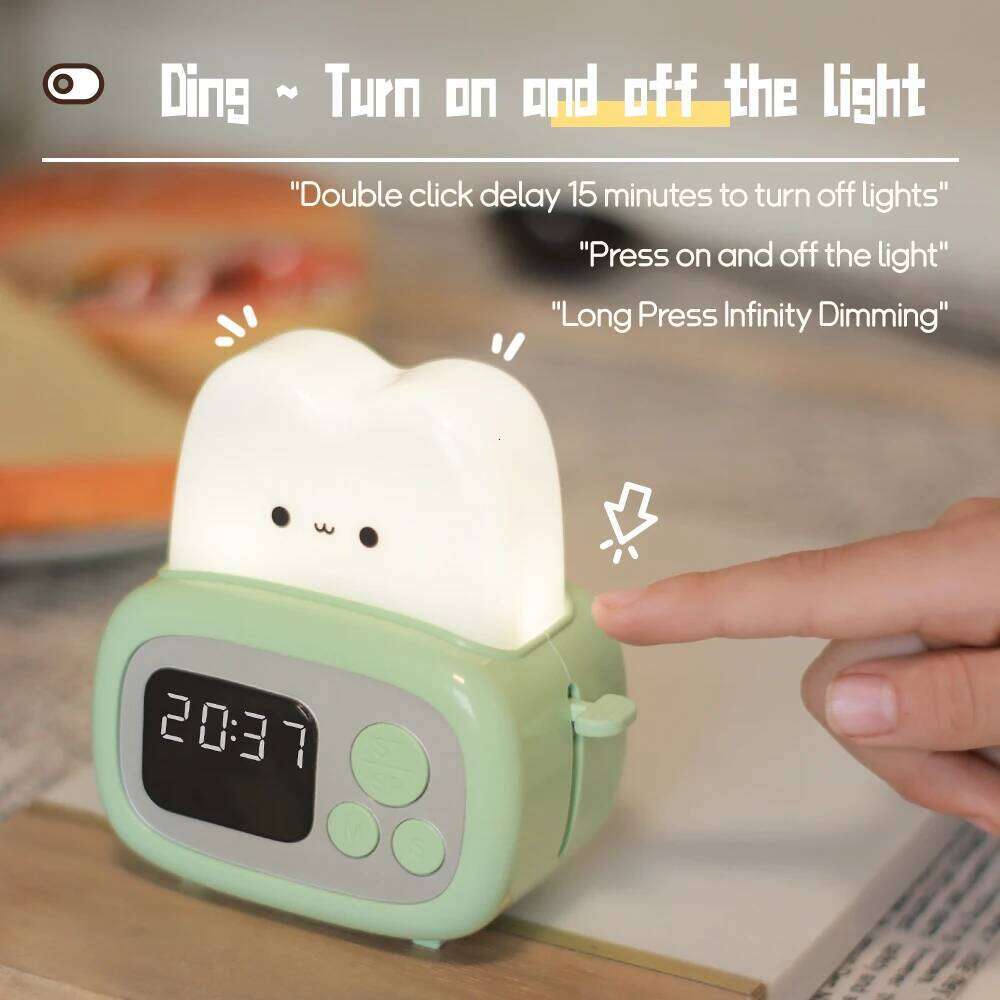 1pc new LED toaster alarm clock, creative cartoon nightlight with timing function, ins wind bedside decoration W260130