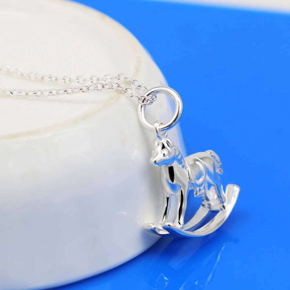 925 Sterling Silver Horse Shape Pendant Necklace For Women, Authentic Jewelry, Chain Design, Luxury