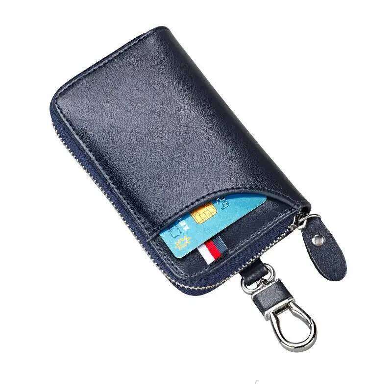 Cowhide Car Key Bag with Waist Hanging Keychain Men and Women Card Holder Smart Housekeeper Keys Portable Storage Zipper Pouch Z260130