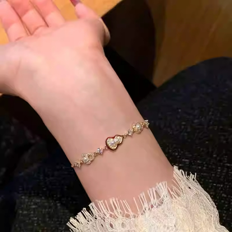 18K Real Gold Plated Zircon Pearl Gourd New Chinese Style Retro Bracelet Light Luxury High-End Jewelry