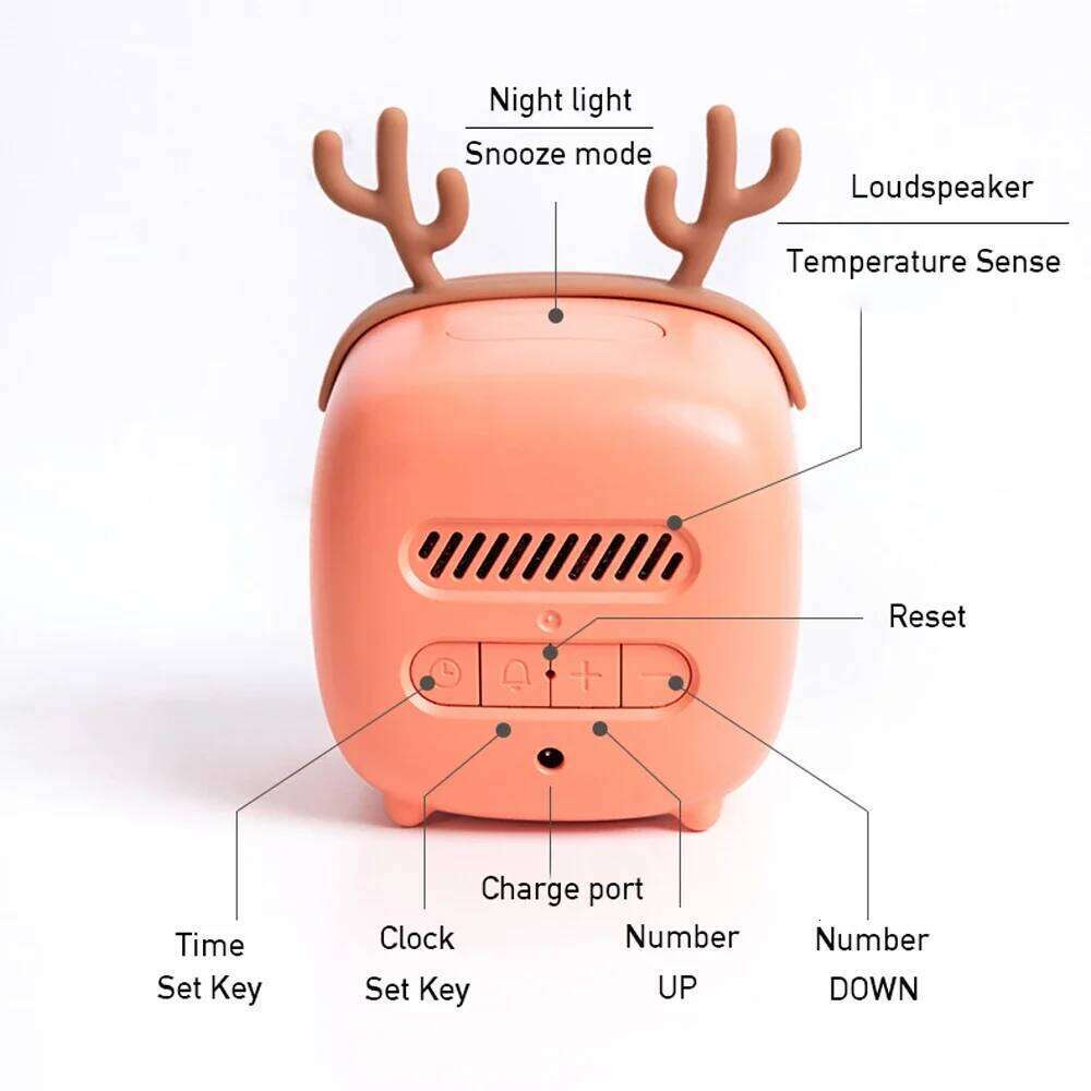 Novelty LED Night Light USB Rechargeable Electronic Alarm Clock for Children Student Gift Bedroom Bedside Cartoon Deer Bear Lamp W260130