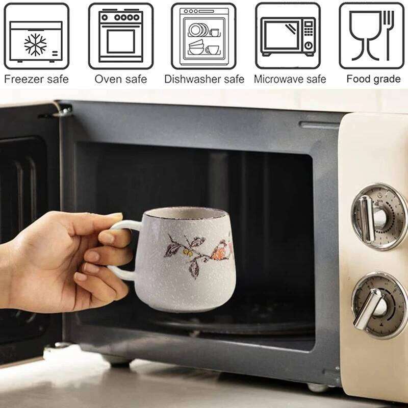 350ml Japanese Retro Ceramic Coffee With Lid And Spoon Milk Breakfast Cups Home Heat-resistant Teacup Tumbler Water Mug Gift