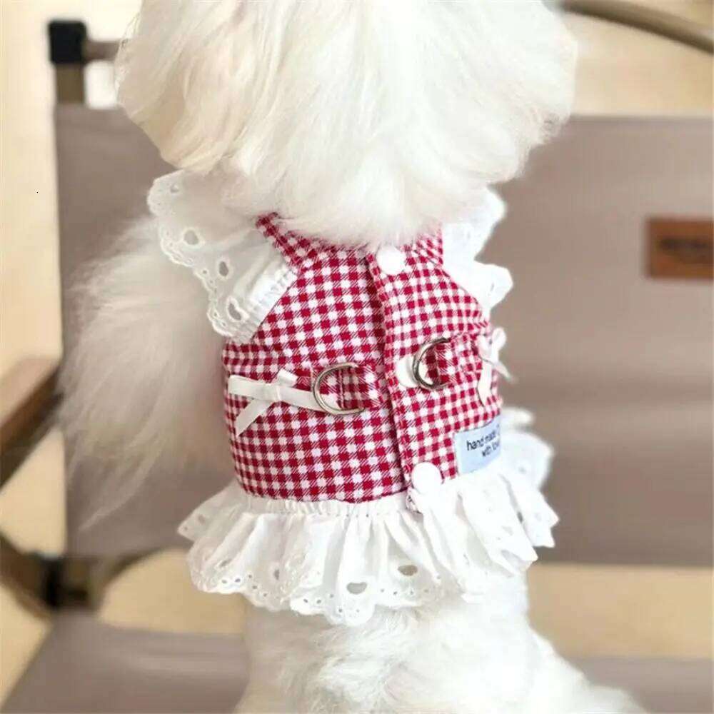 Cotton Pet Suspender Skirt Traction Buckle Breathable Two Leg Dress Clothes Pastoral Style Grid Cat Dog Princess Dresses H260130