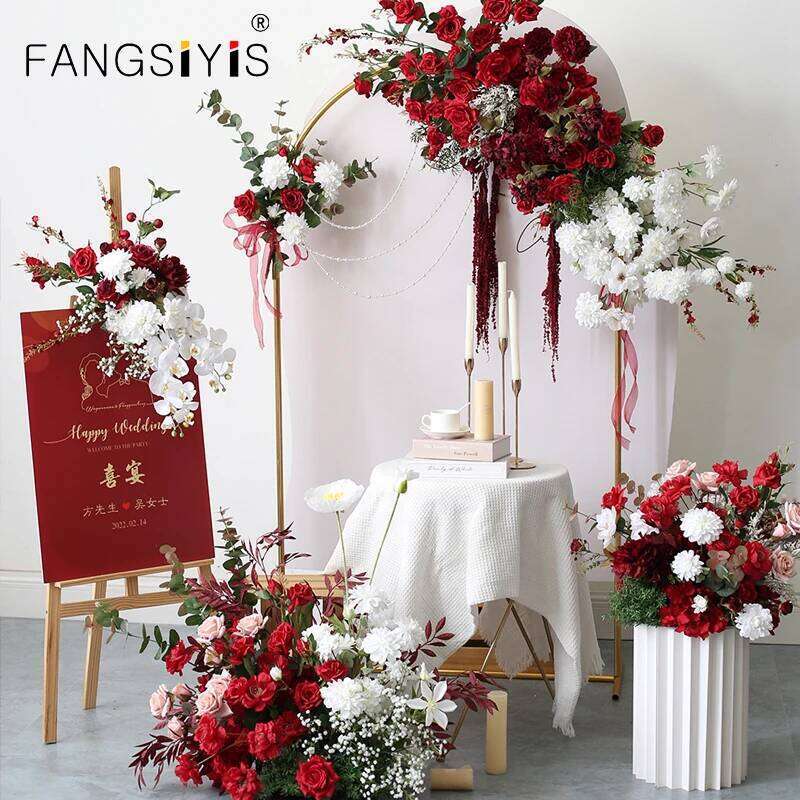 Red prop row arrangement artificial flower ball arch pavilion decoration hanging corner party wedding stage scene Y260130