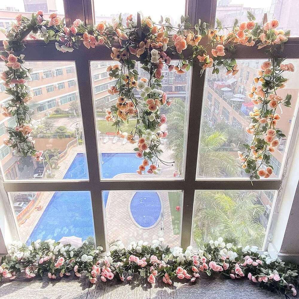 3 Pack 1.8M 69 Heads Artificial Flowers Garland Faked Flower Rose Vine Hanging Plant Decorative for Wedding Arch Wall Home Decor W260130