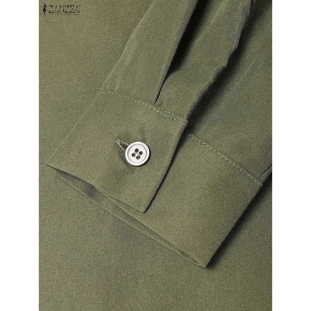 Women Autumn 2025 Cargo Maxi Dresses Casual Long Sleeve Pockets Belted Collared Shirt Dress ZANZEA Commuting Workwear S-3XL XJ260130