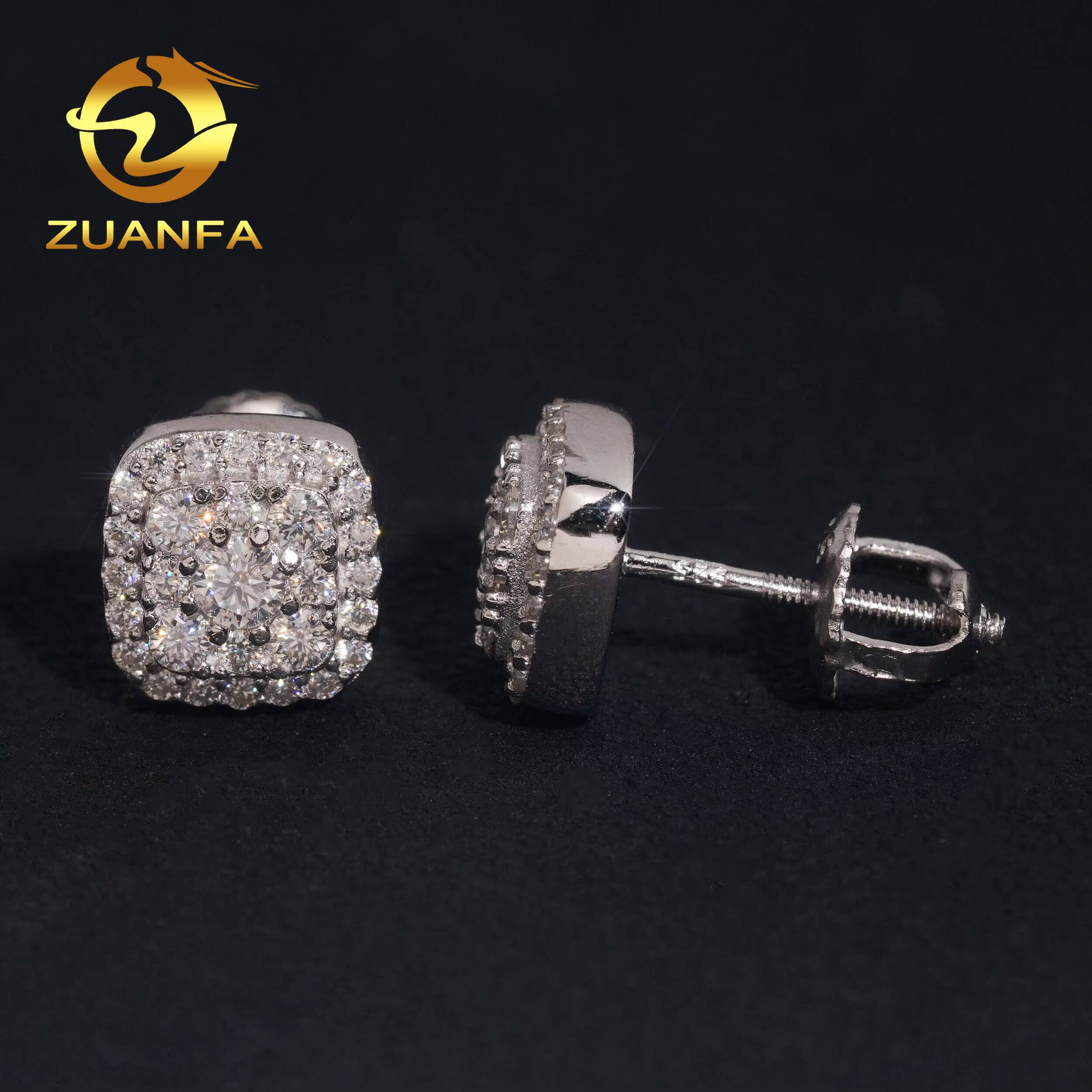 Wholesale Price Fashion Style 8mm Unisex Ear Stud 925 Silver Hip Hop Iced Out Jewelry VVS Moissanite Diamond Stud Earring