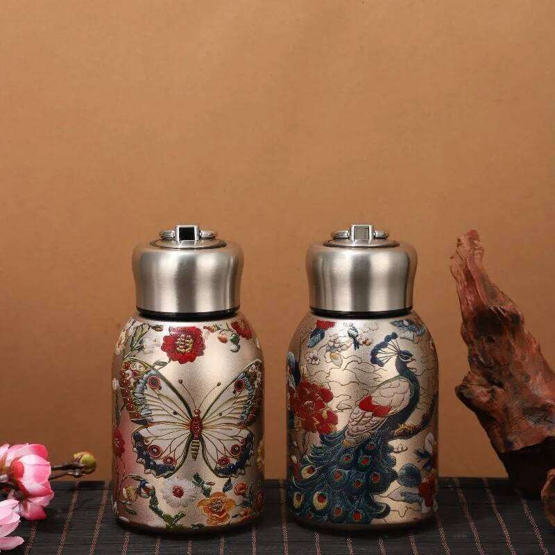 300ml Retro Chinese Style Golden Peacock Insulated Portable Creative High Beauty Water 316 Stainless Steel Cup
