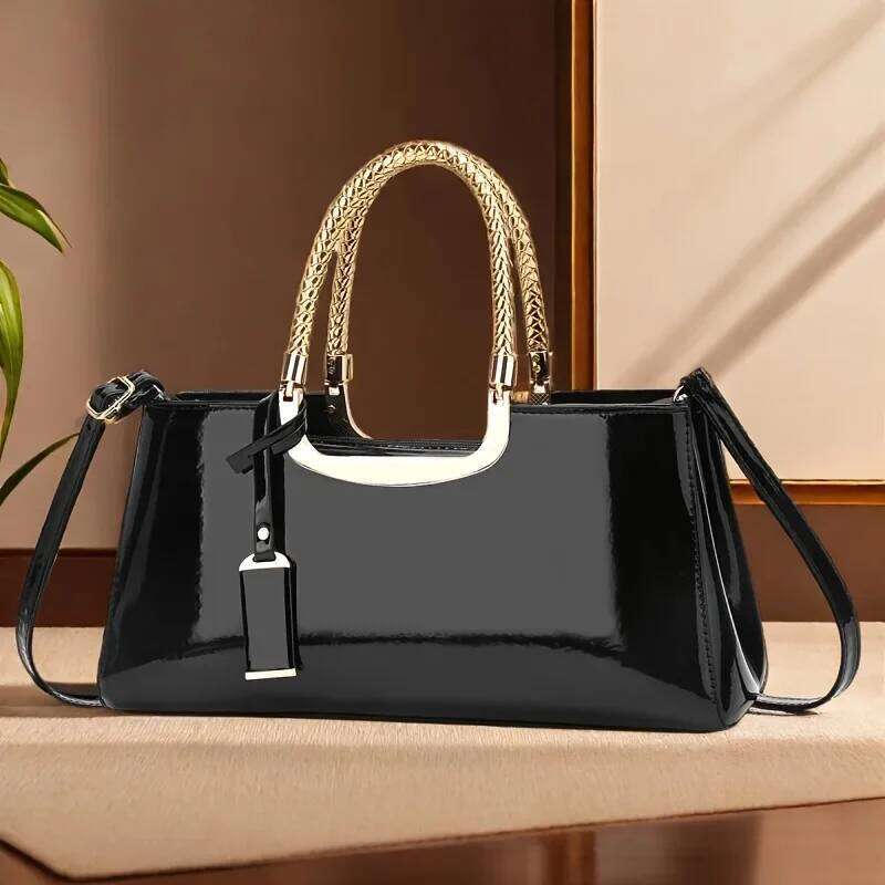 Women's Glossy PU Leather Shoulder Handbag Wedding Clutch Bridal Party Evening Bag Z260130