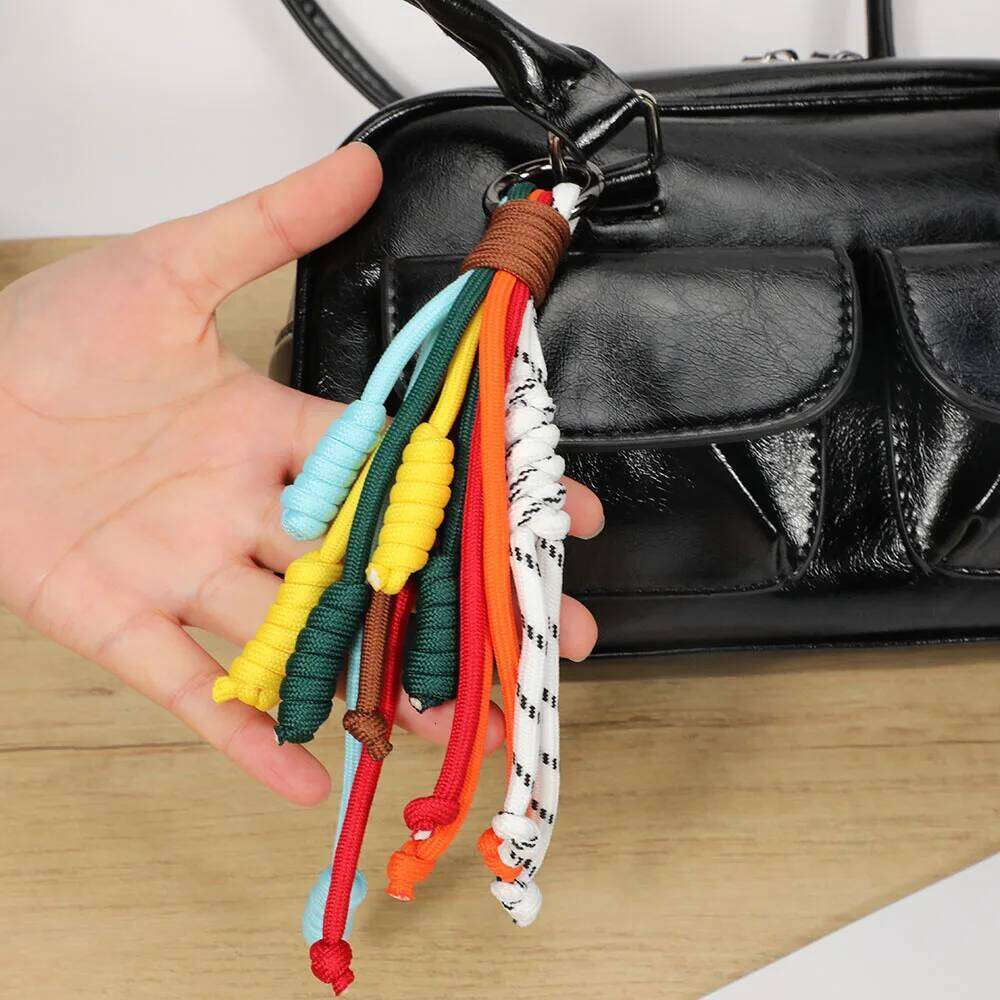 Korean Rainbow Braided Rope Keychain Fashion Bag Accessories Tassel Anti-theft Key Chain Colorful Pendant Gift Keyring Z260130