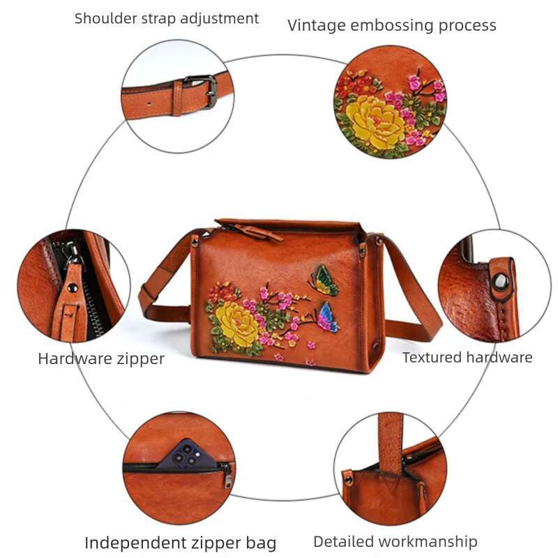 New Women S Shoulder Handmade Embossed Genuine Leather Bag Retro Floral Crossbody Bags KABAHEBINGJUE