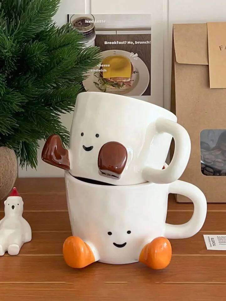 Happy Mug Handle Ceramic Coffee Cup Charming Face With Cute Feet Water Cups Birthday Gifts Office & Home Decor