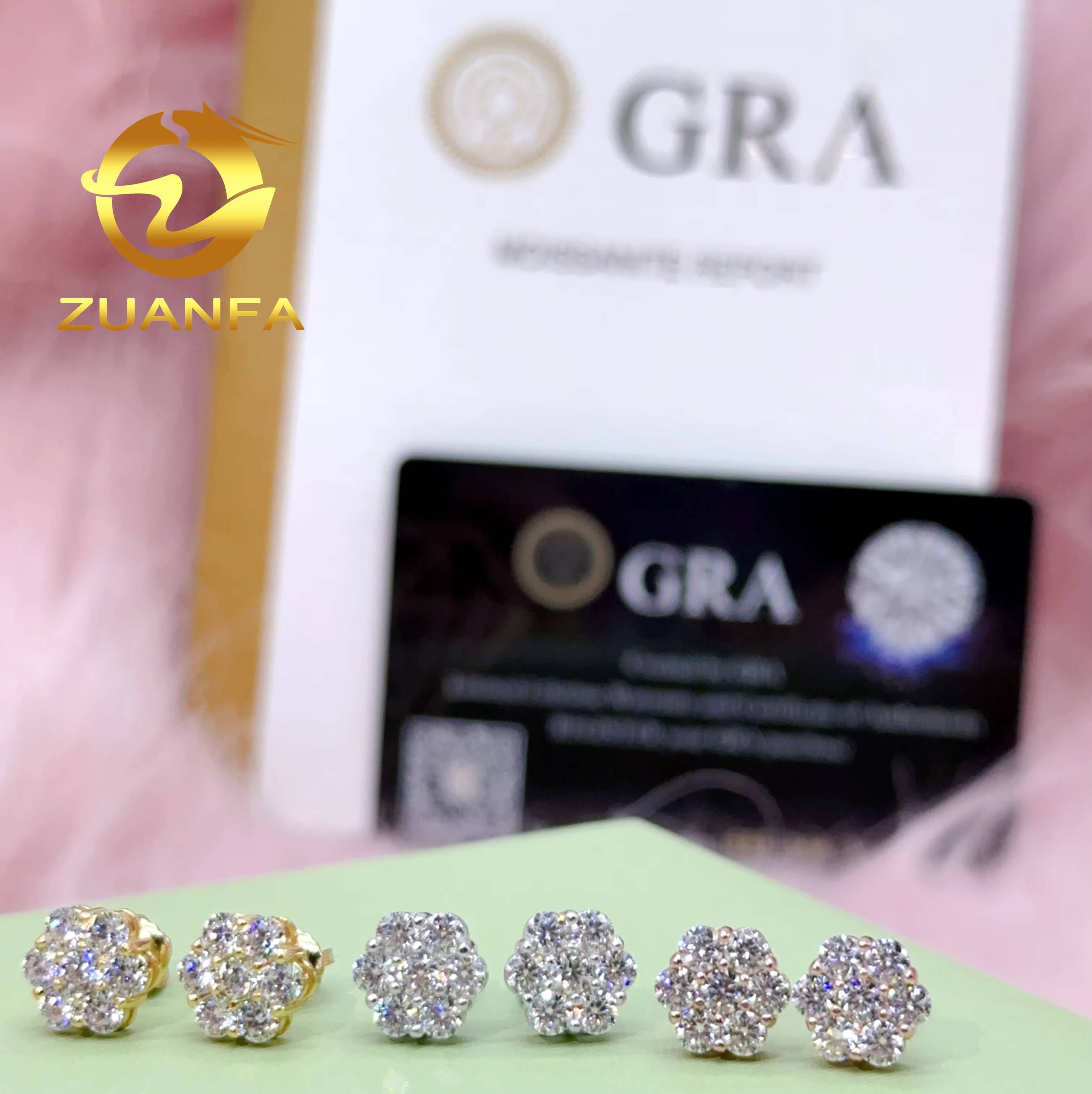 Gra Certificate Flower Cluster Moissanite Earrings 925 Sterling Silver Moissanite Stud Earrings for Men and Women