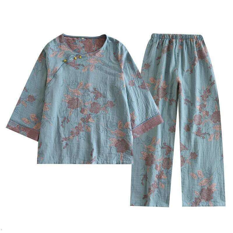 Mardi Hefxessdr Floral Printing Sleepwear Women s Pure Cotton Autumn New Nightwear Ladies Nightie Pajamas Set Female Pyjamas Long Sleeve Pijamas