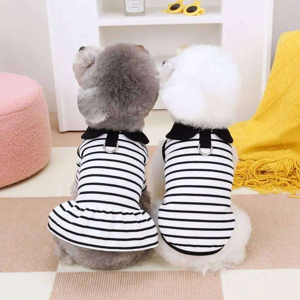 Chest Strap Cute Striped T-shirts Breathable Soft Pet Skirt Thin Design Dog Vest Harness Spring Summer H260129