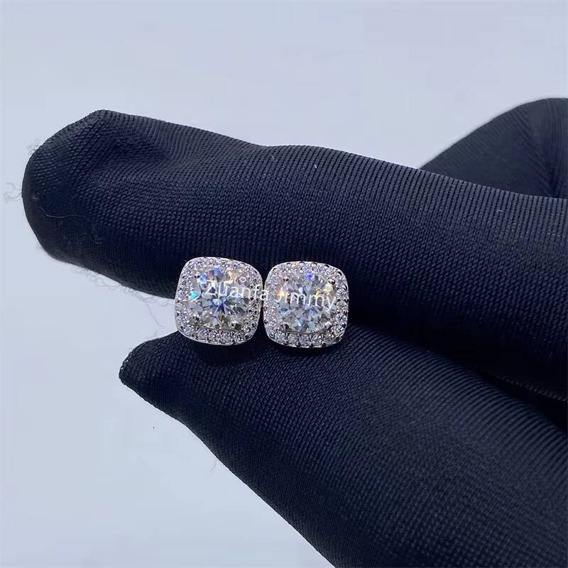 Wholesale Price in Stock Iced Out Stud Earrings 925 Sterling Silver VVS Round Moissanite Women Hip Hop Earring