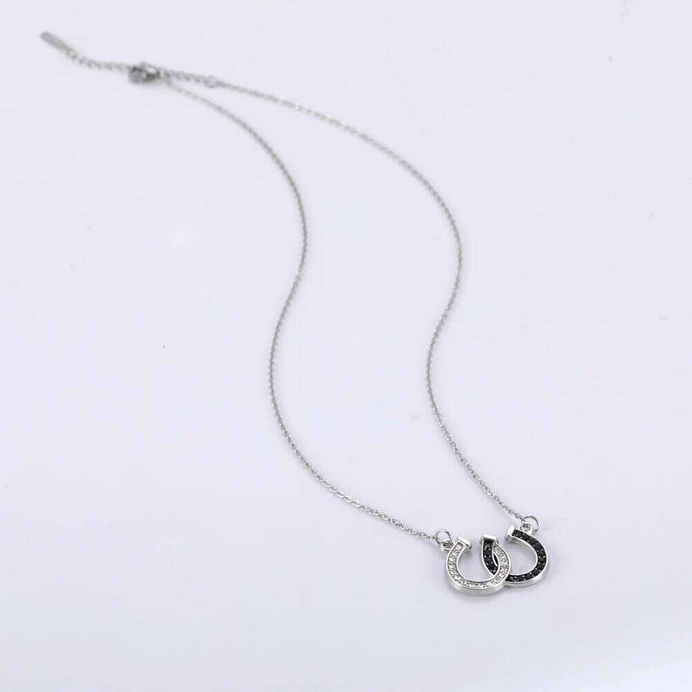 Lovely Double Horseshoe W shape Clavicle Crystal Hoof Pendant Necklace For Women Gift Lucky Rhinestone Jewelry