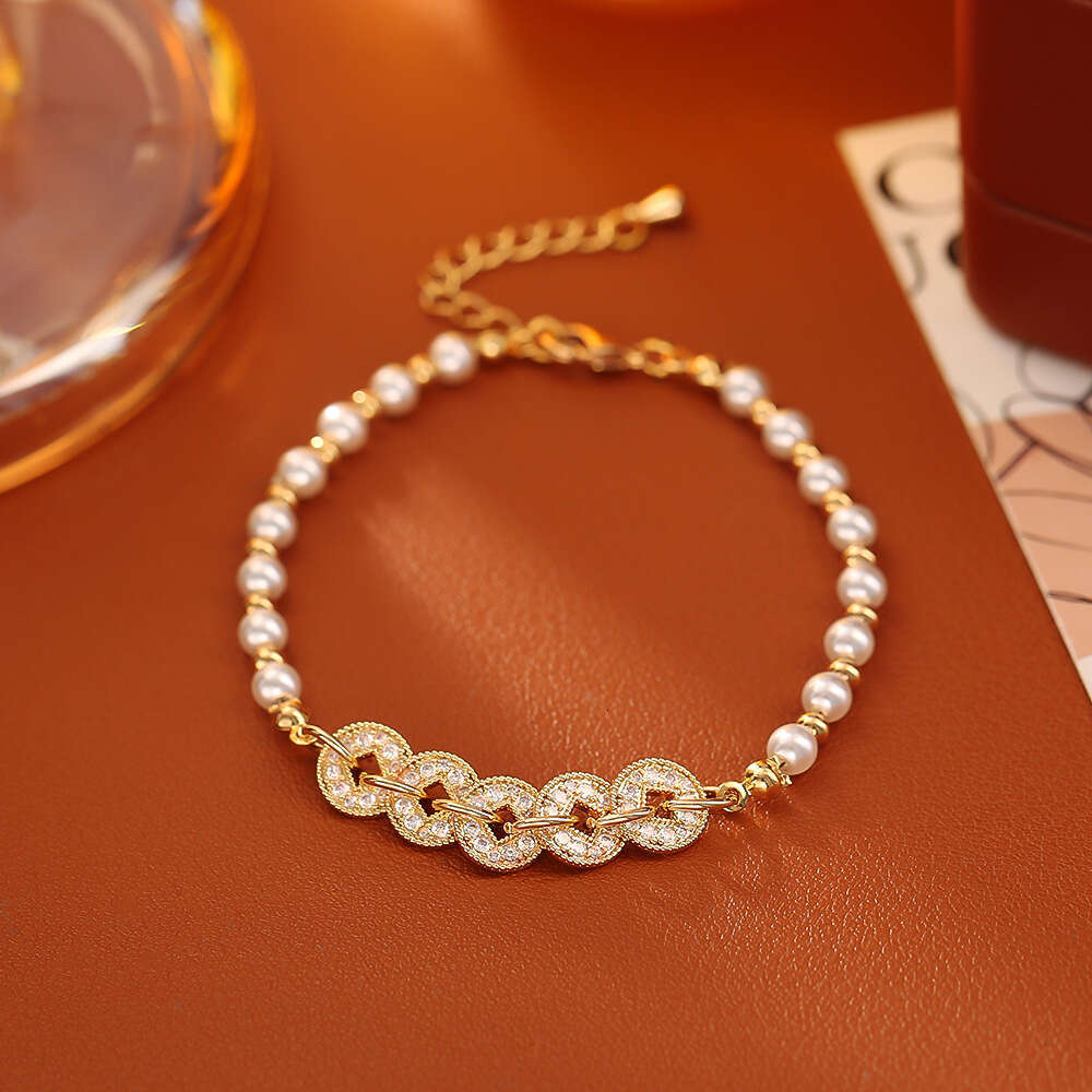 Hot-Selling Five Emperors Coin Zircon Pearl High-End Fashion Lucky Money String Hand Jewelry Trendy Ethnic Style Bracelet