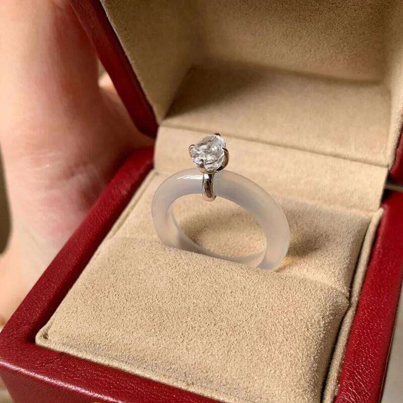 Same New Chinese Single Diamond Zircon Plain Ring Women's Niche Simple Fashion Clear High-end Jewelry XJ260130