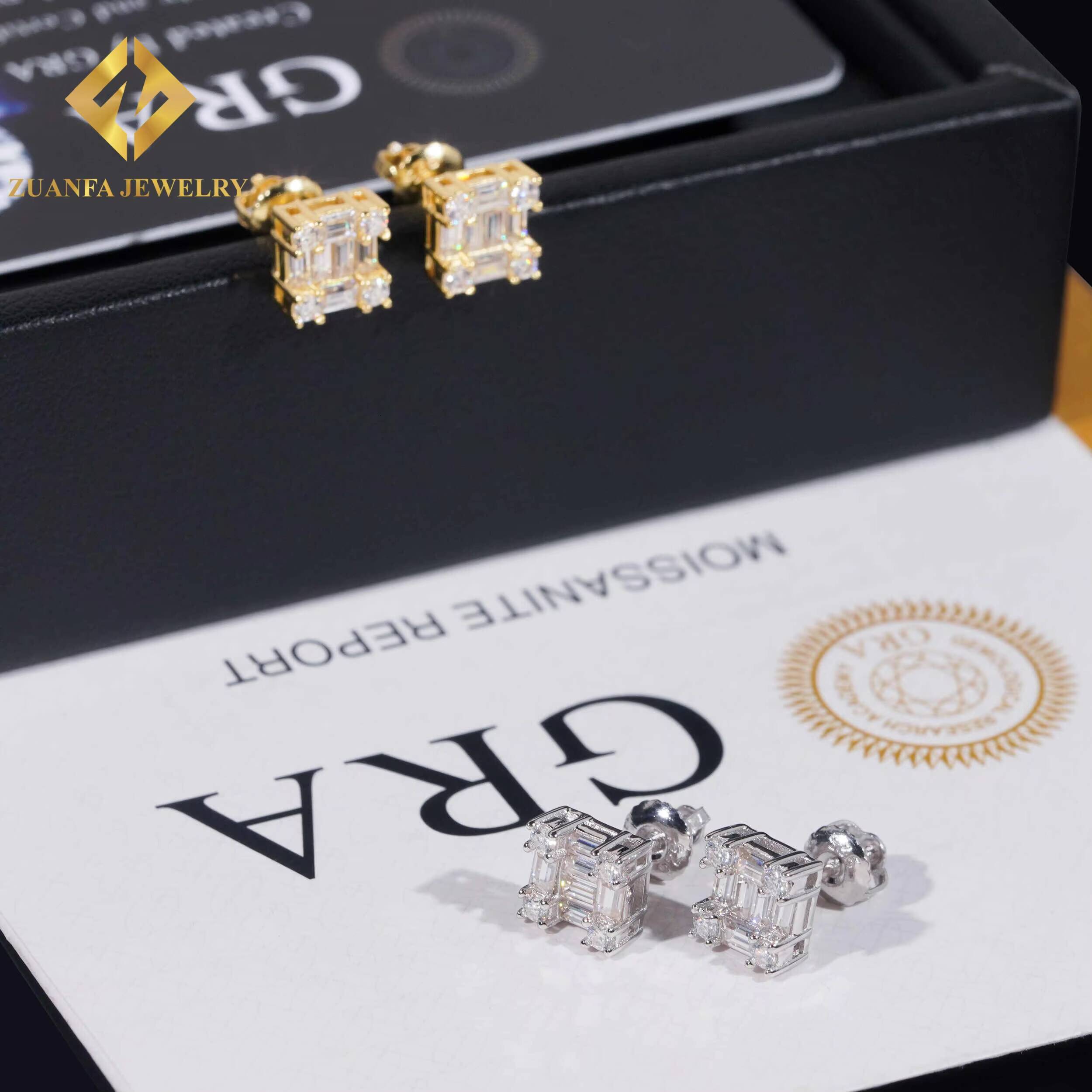 Ice Out Hip Hop Ear Studs Screw Back 925 Sterling Silver VVS Moissanite Earring Fashion Hip Hop Jewelry Unisex