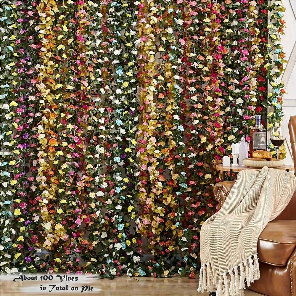 250 cm / 99 inch 45 silk roses wedding ivy vine artificial flowers arched decoration with green leaves wall h W260130