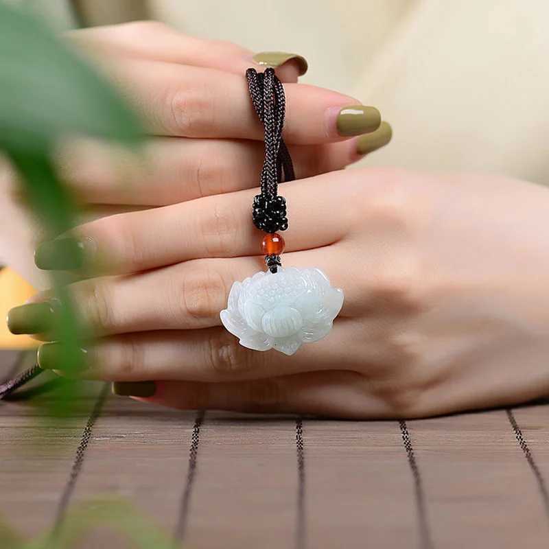 Drop Shipping Natural Burma Jade Flower Pendant Necklace Lucky Amulet Jade Lotus Necklace For Men Women Jade Jewelry Gifts Y260130