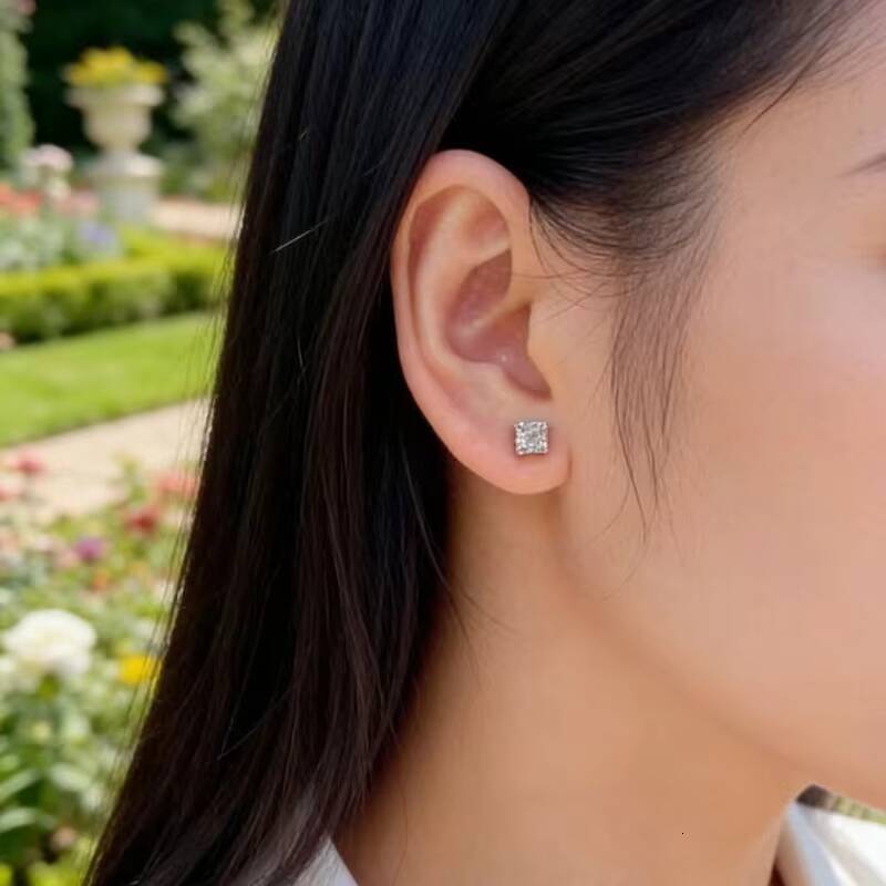 Fast Shipping 10K Solid Gold Fine Jewelry Custom White Gold Earrings Lab Grown Diamond Brilliant Cut Third Party Certified