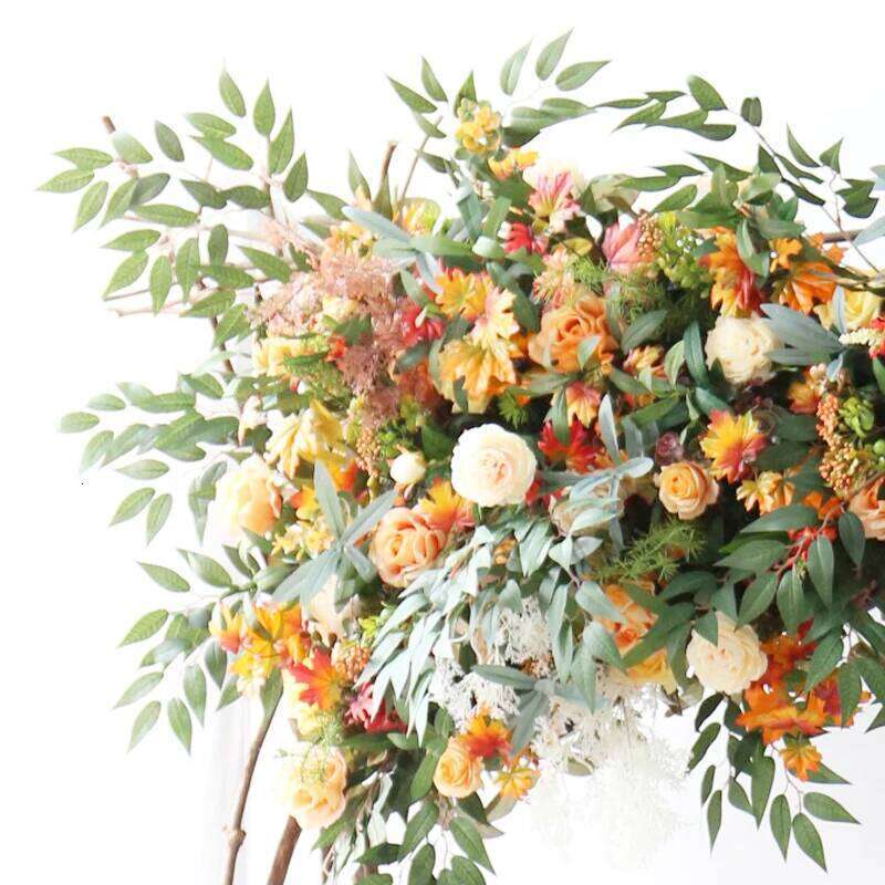 Arch Orange Autumn Artificial Wedding Flower Row Pre-Function Area Stage Background Floral Decoration W260130