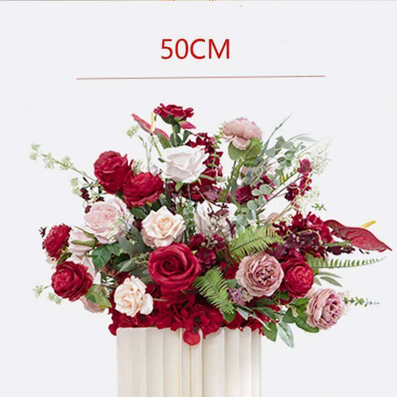 Red Wedding Arch Backdrop Decor Artificial Flower Row Arrangement Hanging Corner Flowers Party Table Centerpiece Floral Ball Y260130