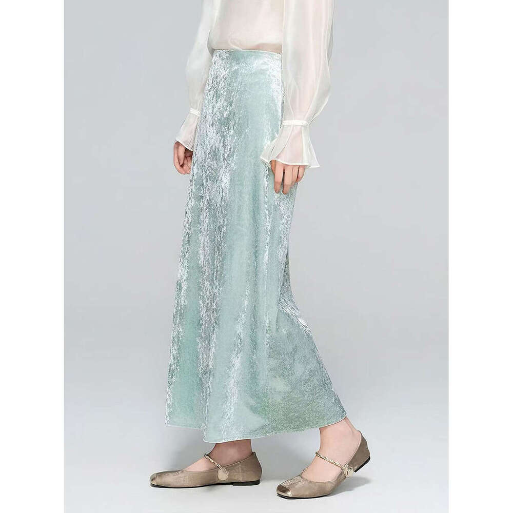 Zhihetang New Chinese National Style Diamond Velvet Half Winter Fleece Lined Thickened Split Straight Skirt LEEGO LENS