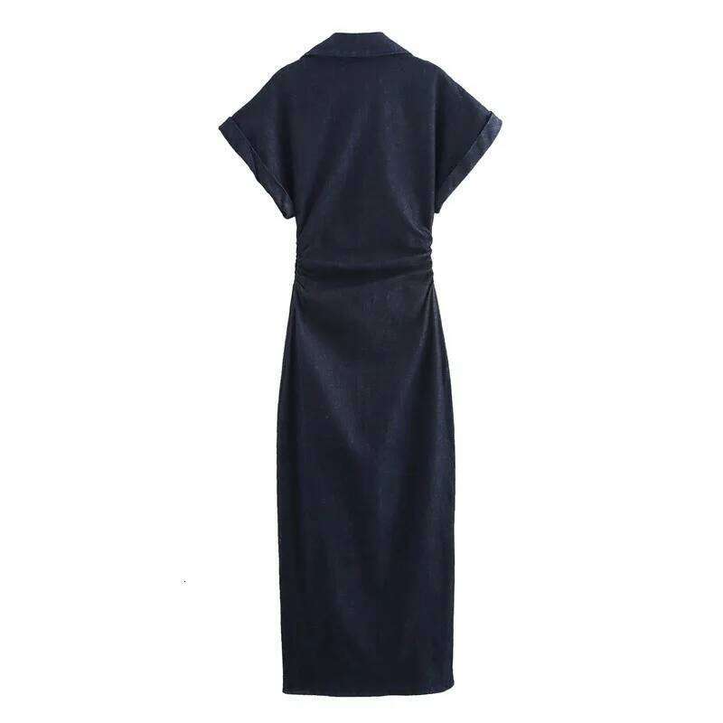 New Long Dresses 2025 Woman Fashion Summer V-neck Single Breasted Slim Fit Denim Skirts Women's Clothing Tops XJ260130