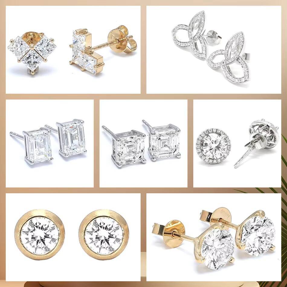 Huacan 14K Solid Gold Princess Cut 05CT-1CT D Color HPHT CVD Lab Grown Earrings Studs IGI Certified Dazzling Diamond Jewelry