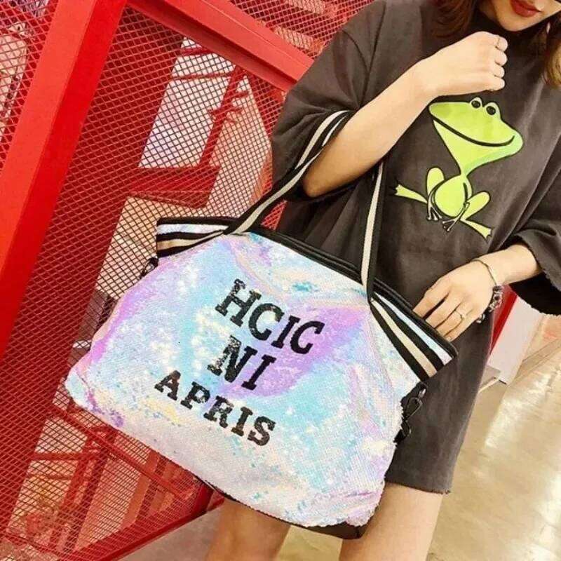 Fashionable Glitter Sequined Shoulder Bag, Large-capacity Women's Large Travel Handbag, Letter-printed Crossbody Bag Z260130