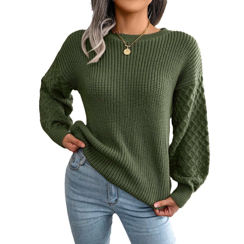 2025 Autumn Winter European and American Style Casual Lantern Long Sleeve Knitted Sweater Independent Station Amazon Cross-Border Women's Fashion