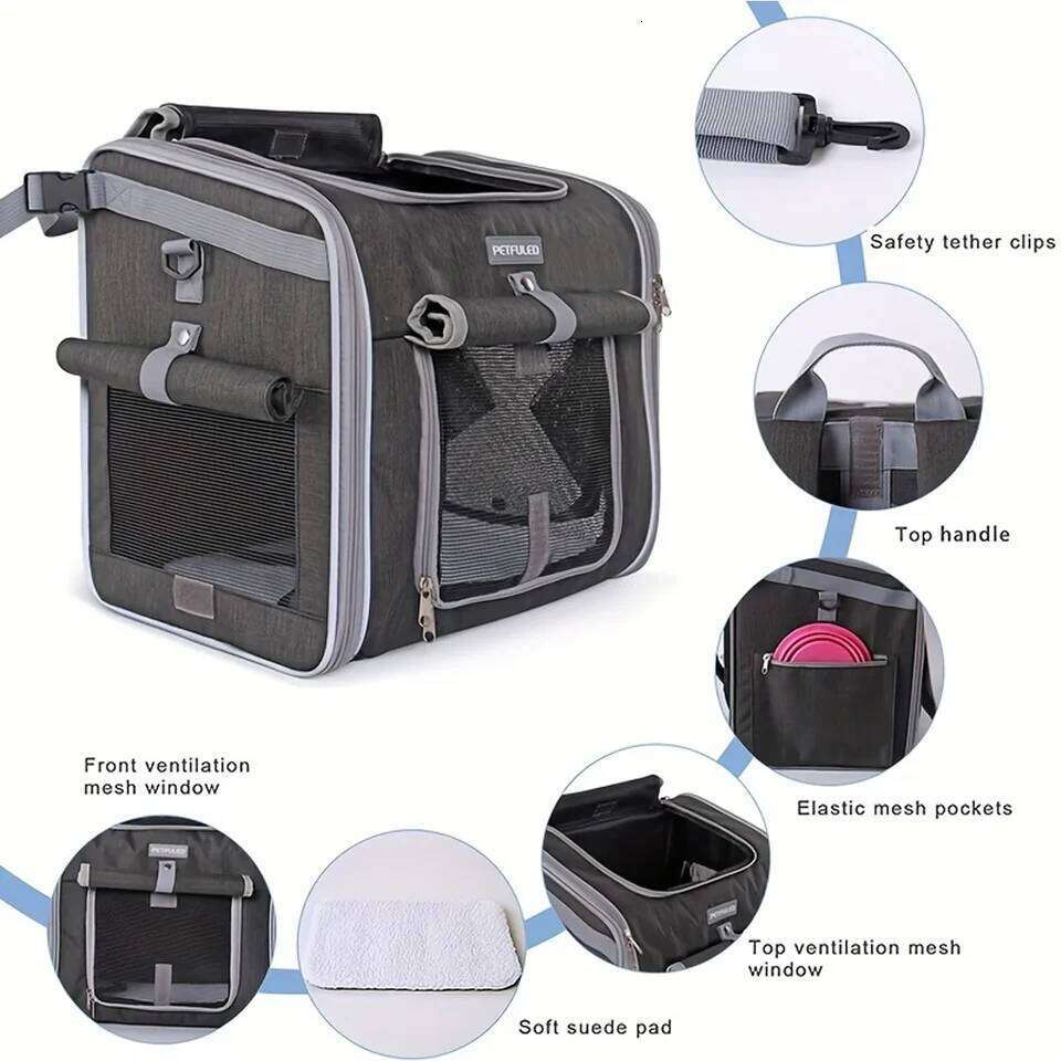 or Cat Basket, Expandable Soft Sided Pet Backpack with 4 Open Doors, Foldable Dog Bike Carrier 26H0130