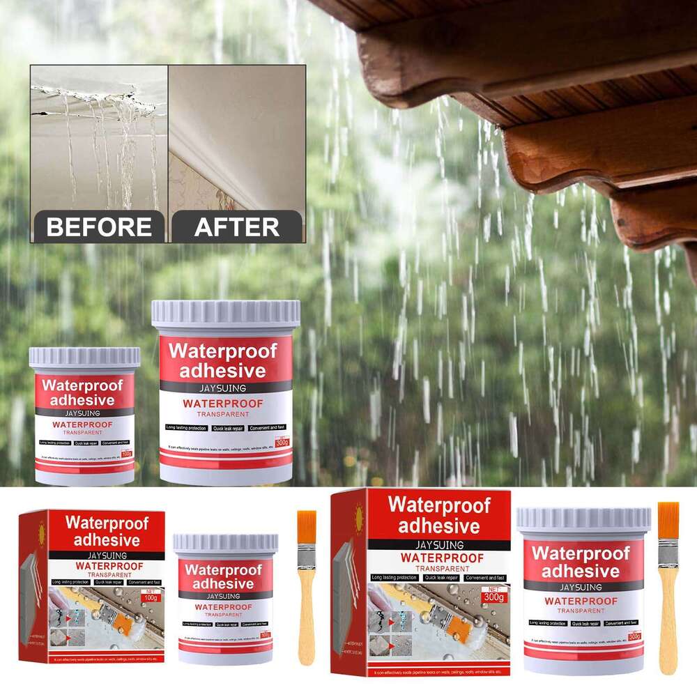 Jaysuing Transparent Waterproof Glue 100g Set for Roof, Bathroom, Kitchen Wall Waterproofing, No Tile Breaking, Leak Repair Coating S260130