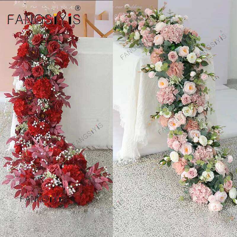 Artificial 2m/1m/50cm Row Table Centerpiece Wedding Rose Peony Mix Flower Backdrop Wall Arches Decor Party Stage Floral Y260130