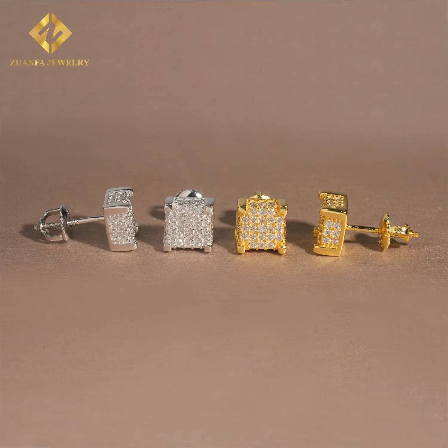 Fully Iced Out Stud Earring Cluster Moissanite Diamond Hip Hop Earring 925 Sterling Silver Pass Diamond Tester