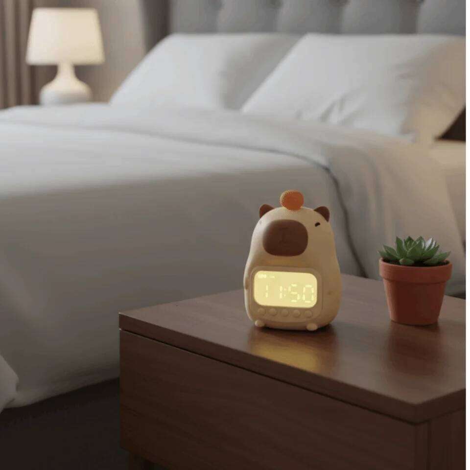 Cute Cartoon Alarm USB Rechargeable Silicone Capybara Night Light ABS Bedside LED Clock Desktop Decoration W260130